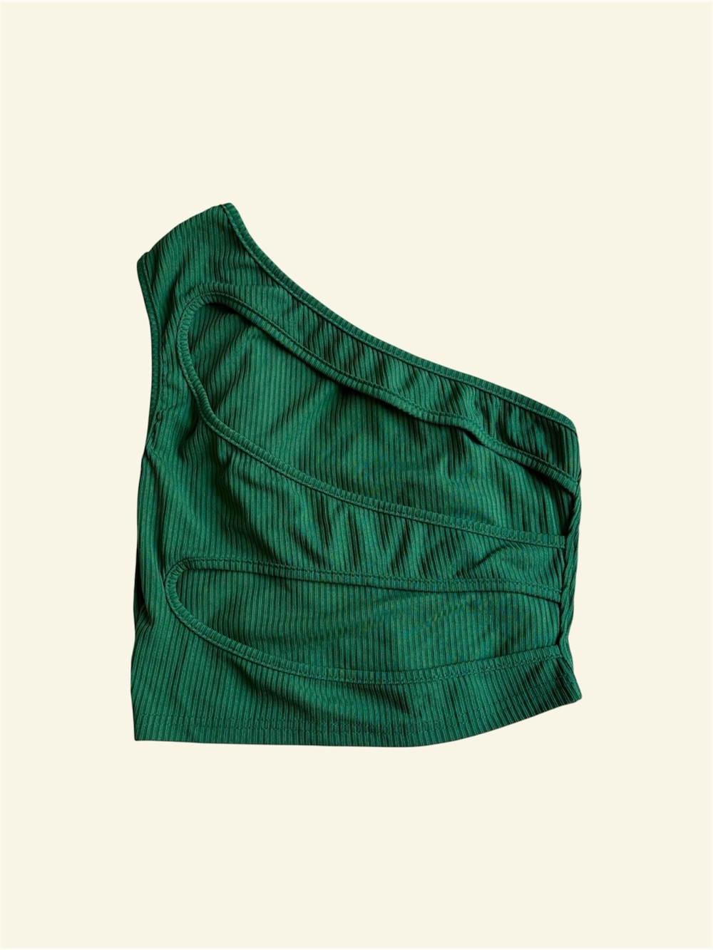 SHEIN Green One Shoulder Ribbed Crop Top Cutout Back Y2K Festival Size S - Picture 4 of 7